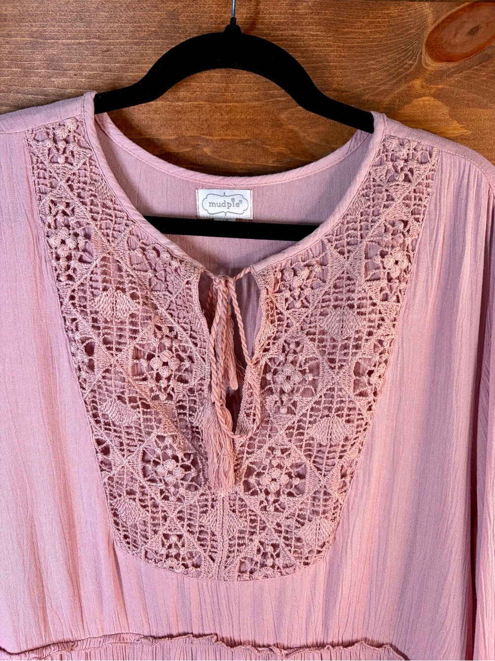 Mud Pie Lace Yoke Long Sleeve Tiered Dress in Dusty Rose Size M/L 💕🌸 - Picture 3 of 8